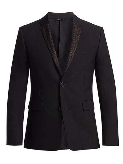 Shop Fendi Wool & Organza Ff Blazer In Black