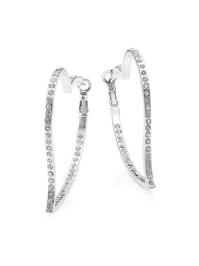 Shop Kenneth Jay Lane Women's Heart Hoop Earrings In Silver