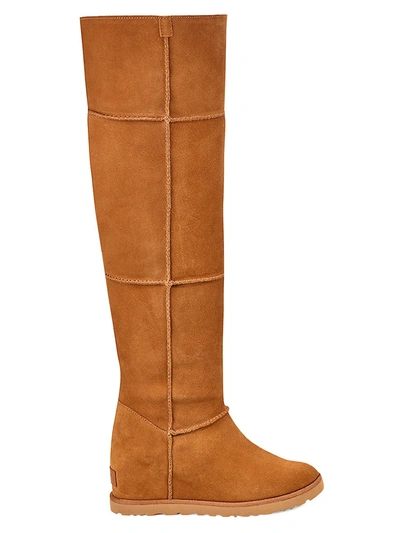 Shop Ugg Women's Classic Femme Over-the-knee Sheepskin-lined Suede Boots In Chestnut