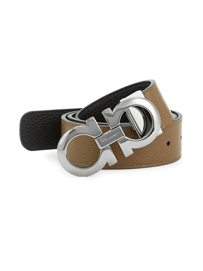 Shop Ferragamo Men's Adjustable Gancini Cut-to-size Reversible Leather Belt In Brown Nero