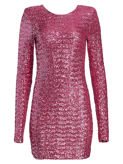 Shop Andamane Brianna Padded Shoulder Sequin Sheath Dress In Rosa