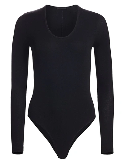 Shop Atm Anthony Thomas Melillo Ribbed Modal Bodysuit In Black