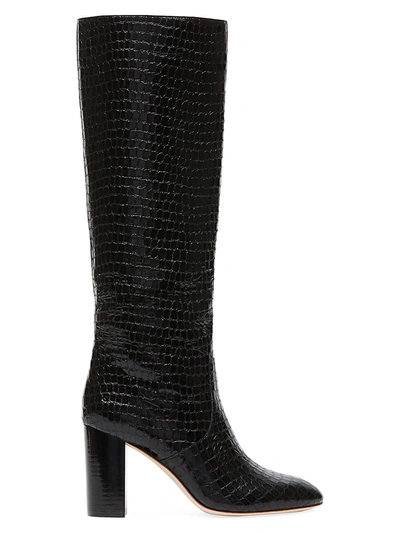 Shop Loeffler Randall Women's Goldy Knee-high Croc-embossed Leather Boots In Black