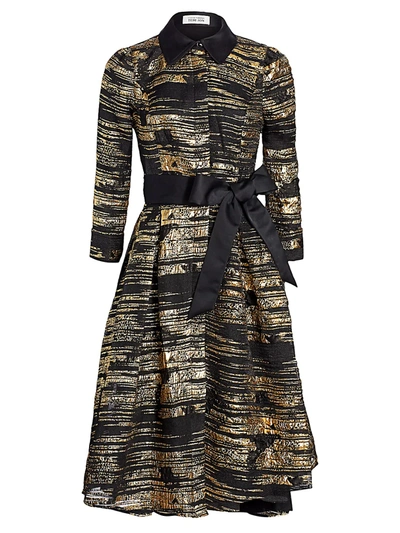 Shop Teri Jon By Rickie Freeman Metallic Jacquard Fit-&-flare Dress In Black Gold