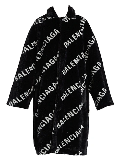 Shop Balenciaga Oversized Faux Fur Car Coat In Noir