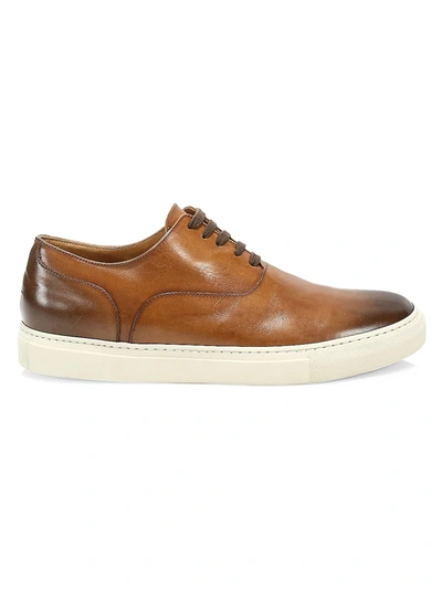 Shop Saks Fifth Avenue Collection Burnished Leather Sneakers In Cognac