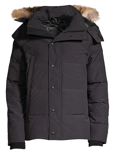 Shop Canada Goose Men's Wyndham Slim-fit Coyote Fur-trim Down Parka In Navy