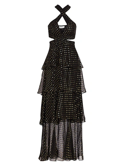 Shop A.l.c Lita Silk-blend Metallic Dot Print Tiered Dress In Black Gold