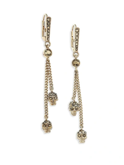 Shop Alexander Mcqueen Women's Swarovski Crystal Goldtone Skull Chain Earrings In Pale Gold