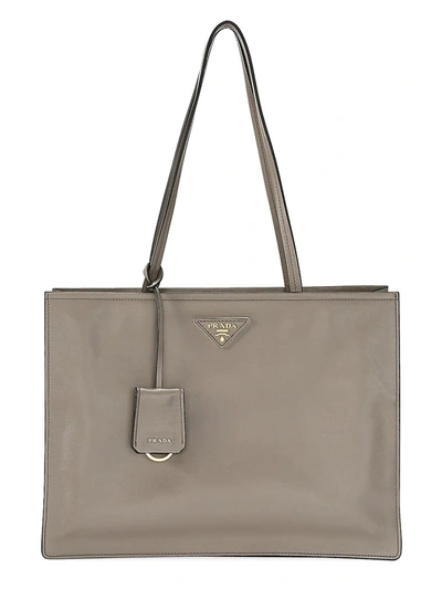 Shop Prada Large Glace Side Zip Leather Shopper In Grey