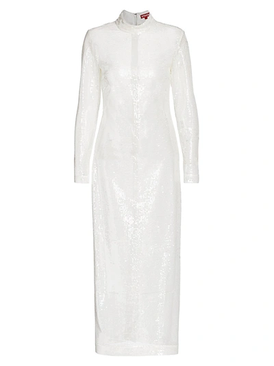 Shop Staud Liza Sequin Mock-neck Dress In White