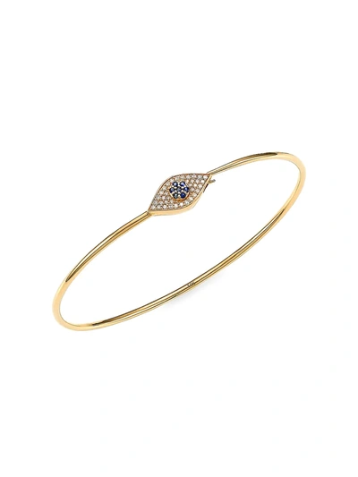 Shop Nina Gilin Women's 14k Yellow Gold, Diamond & Sapphire Evil Eye Bangle Bracelet
