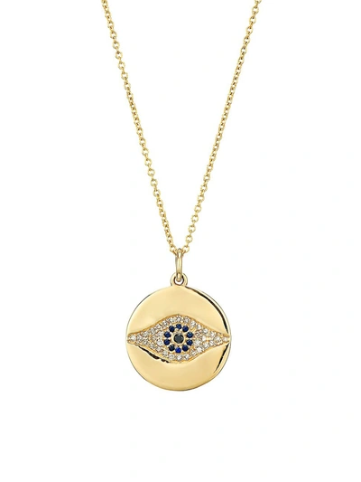 Shop Nina Gilin Women's 14k Yellow Gold, Diamond & Sapphire Evil Eye Pendant Necklace