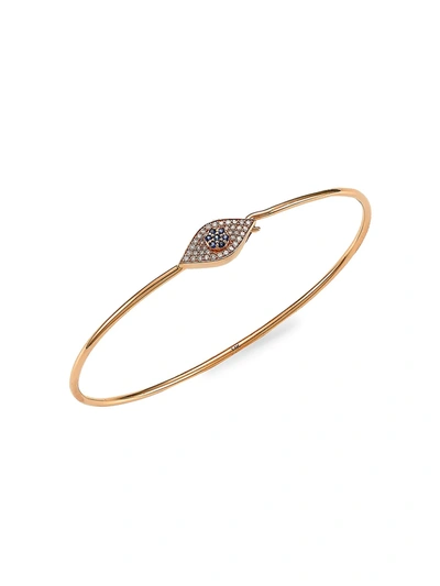 Shop Nina Gilin Women's 14k Rose Gold, Diamond & Sapphire Evil Eye Bangle Bracelet