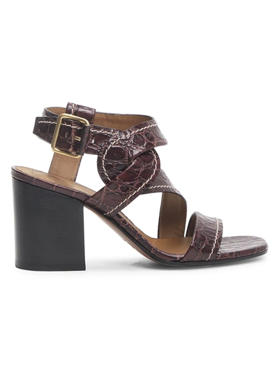 Shop Chloé Women's Candice Croc-embossed Leather Sandals In Hot Tan