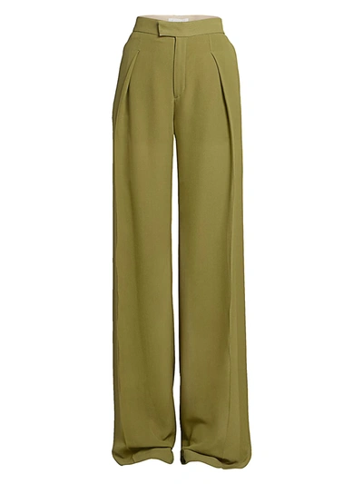 Shop Chloé Straight Pleated Silk Georgette Pants In Deserted Forest