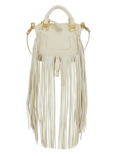 Shop Chloé Women's Mini Marcie Fringe Leather Satchel In Natural White