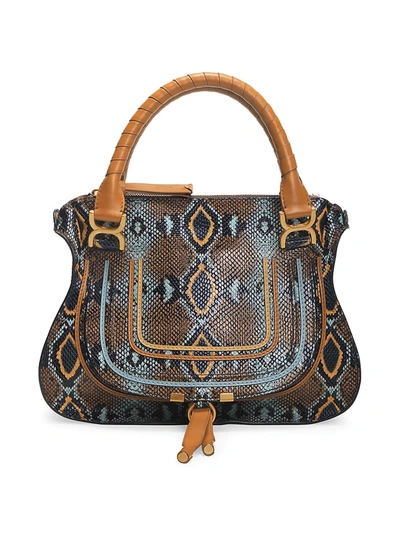 Shop Chloé Women's Medium Marcie Python-embossed Leather Satchel In Faded Blue