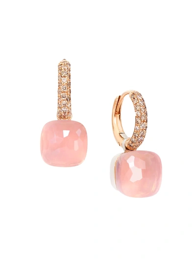 Shop Pomellato Women's Nudo 18k Rose Gold & White Gold, Rose Quartz & Diamond Leverback Earrings