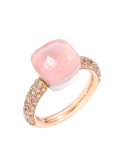 Shop Pomellato Women's Nudo 18k Rose Gold & White Gold, Rose Quartz & Diamond Classic Square Ring