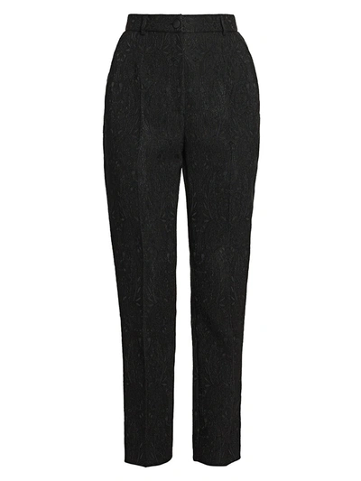 Shop Dolce & Gabbana Women's Straight-leg Brocade Pants In Black