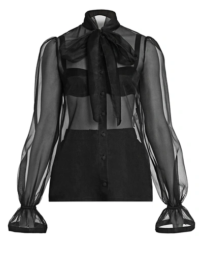 Shop Dolce & Gabbana Women's Sheer Silk Organza Tieneck Blouse In Black