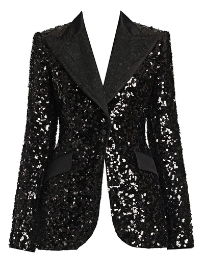 Shop Dolce & Gabbana Women's Long-sleeve Sequin Jacket In Black