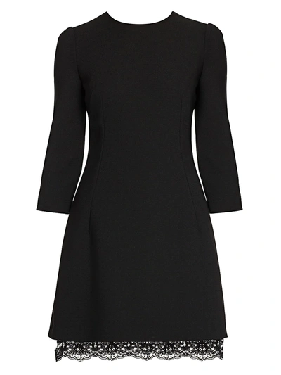 Shop Dolce & Gabbana Women's Three-quarter Sleeve Double Crepe Mini Dress In Black