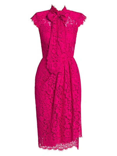 Shop Dolce & Gabbana Women's Cap-sleeve Tie-neck Lace Sheath Dress In Pink