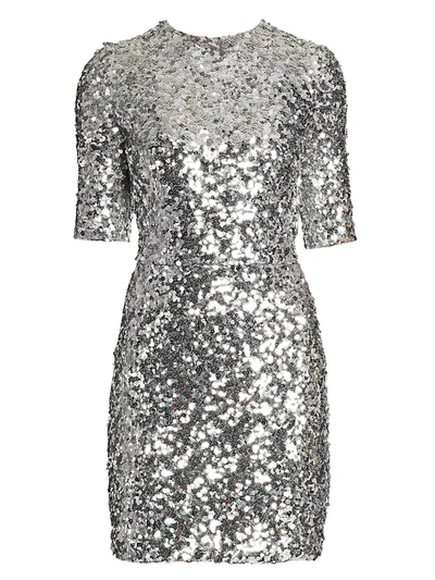 Shop Dolce & Gabbana Short-sleeve Sequin Mini Dress In Silver