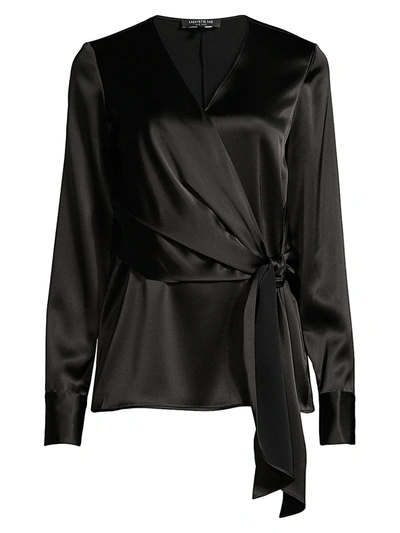 Shop Lafayette 148 Women's Olivia Satin Side-tie Blouse In Black