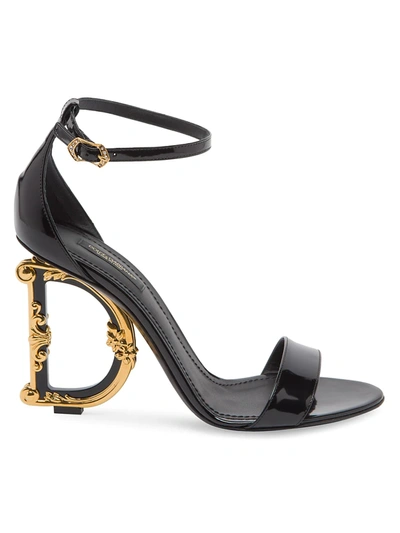 Shop Dolce & Gabbana Women's Sculpted-heel Baroque Dg Patent Leather Sandals In Nero