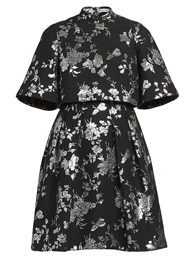 Shop Erdem Favilla Lurex Rose Jacquard Dress In Black Silver