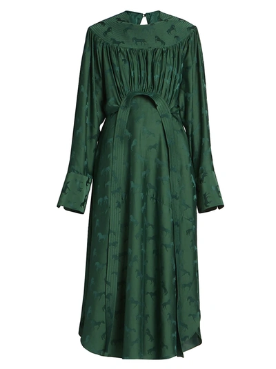 Shop Stella Mccartney Women's Horse-print Jacquard Midi Dress In Green