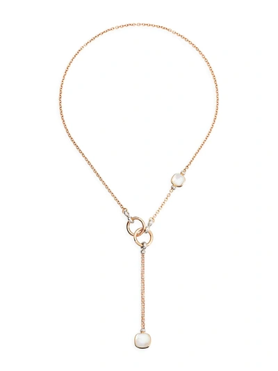 Shop Pomellato Nudo 18k Rose & White Gold, Diamond, Topaz & Mother-of-pearl Lariat Necklace In Rose Gold