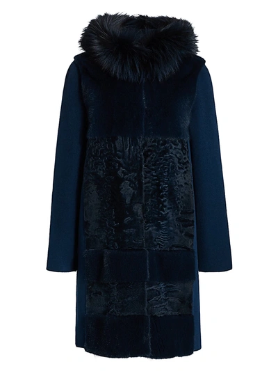 The Fur Salon Women's Manzoni 24 For Astrakhan & Fox Fur-trim Mink, Wool &  Cashmere Coat In Ink Blue | ModeSens