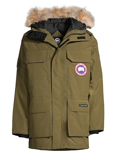 Shop Canada Goose Men's Expedition Coyote Fur-trim Military Down Parka In Military Green