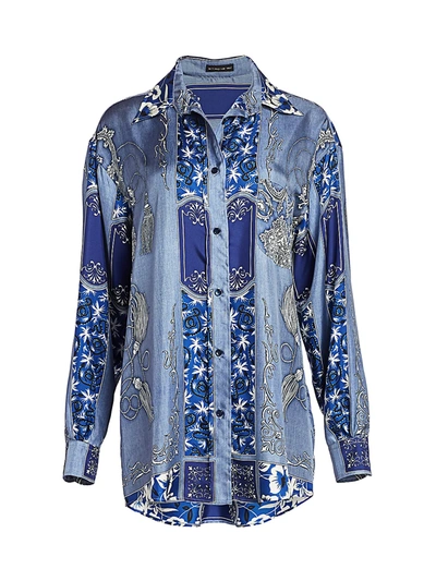Shop Etro Women's Bandana Print Silk Tunic In Blue