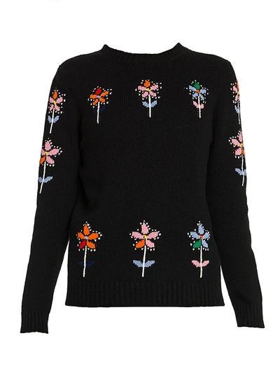 Shop Prada Women's Floral Cashmere & Virgin Wool Sweater In Nero