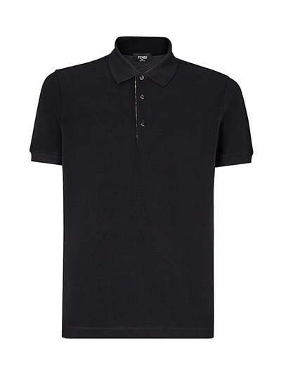Shop Fendi Men's Cotton Polo Tee In Black