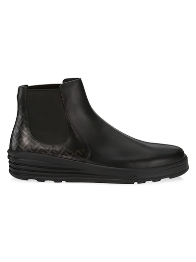 Shop Fendi Men's Leather Chelsea Boots In Nero