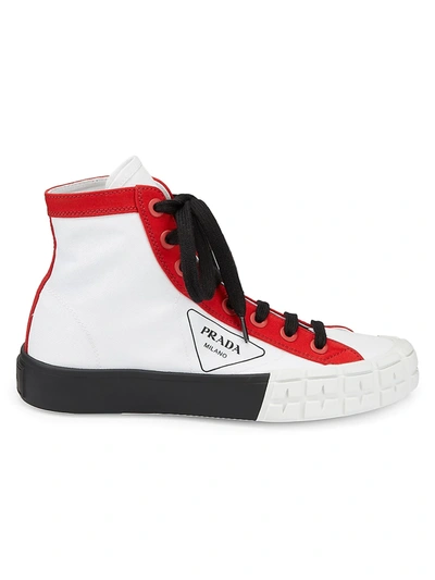 Shop Prada Colorblock Canvas High-top Sneakers In Rosso