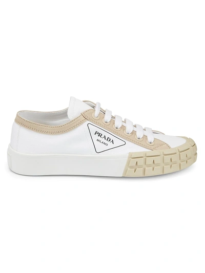 Shop Prada Colorblock Canvas Sneakers In Bianco