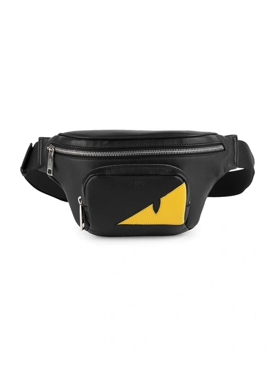 Shop Fendi Men's Monster Eye Leather Belt Bag In Black