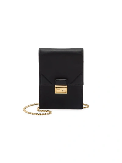 Shop Fendi Women's Mini Leather Phone-case-on-chain In Black