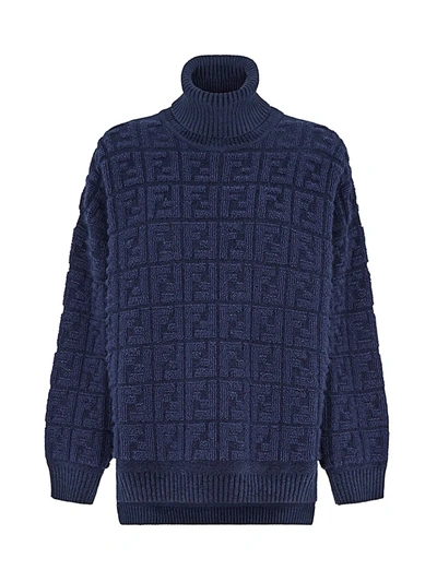 Shop Fendi Women's Ff Turtleneck Sweater In Bauhaus Navy