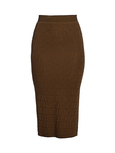 Shop Fendi Women's Ff Logo Midi Pencil Skirt In Art Nouveau Brown