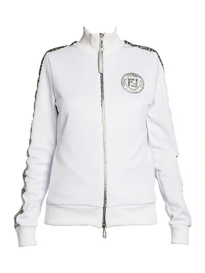 Shop Fendi Women's Silver Logo Stripe Track Jacket In White