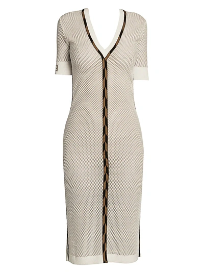 Shop Fendi Micro Mesh Knit Midi Dress In White