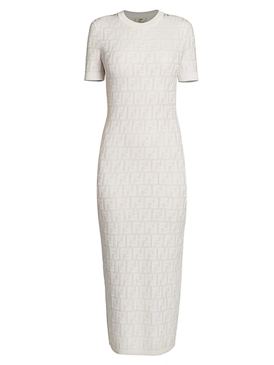 Shop Fendi Women's Ff Logo Knit Midi Dress In White